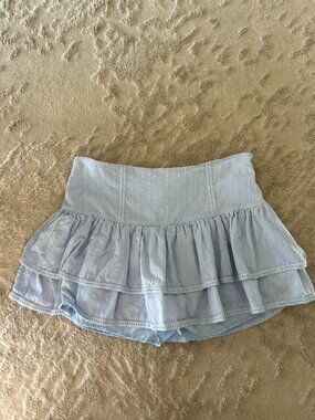 ARDENE Soft Blue Tiered 100% Cotton Ruffle Mini Skirt Skort Size Large